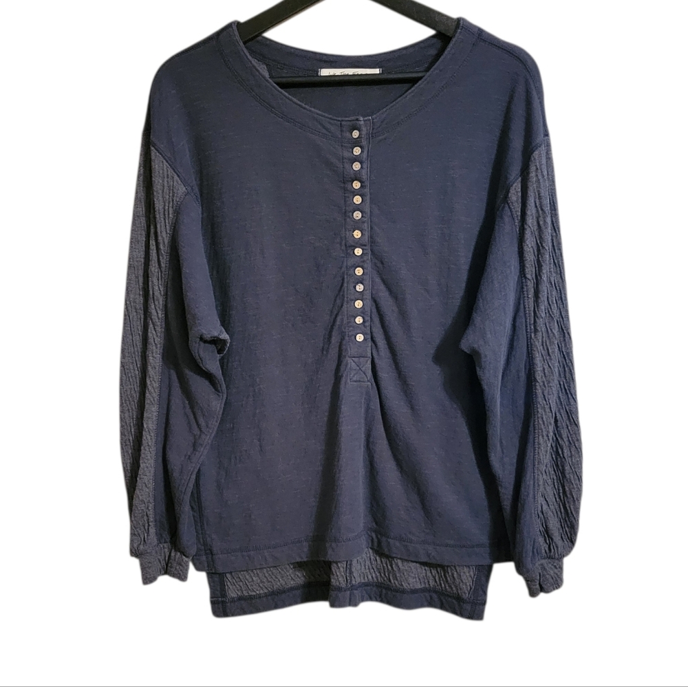 Free People Back At It Gray Oversized Henley Top